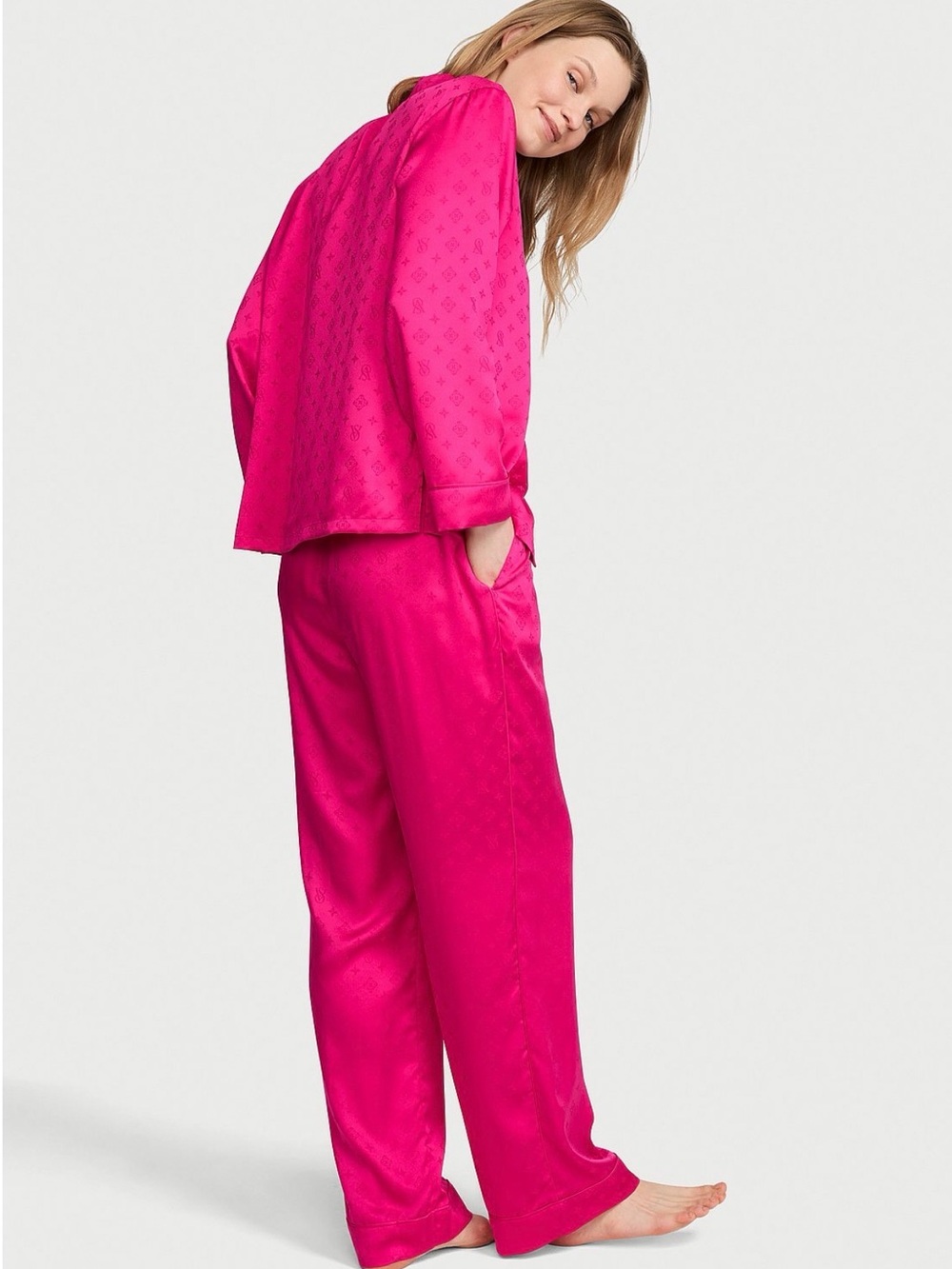 Victoria's Secret Hot Pink Satin Pajama Set